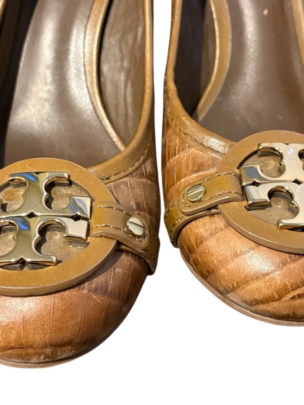TORY BURCH Women’s Tan Crocodile Skin Style Heels Leather Size 9